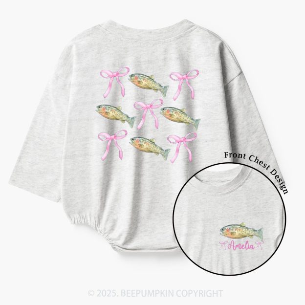 Personalized Pink Bow Fishing Baby Bubble Romper Beepumpkin
