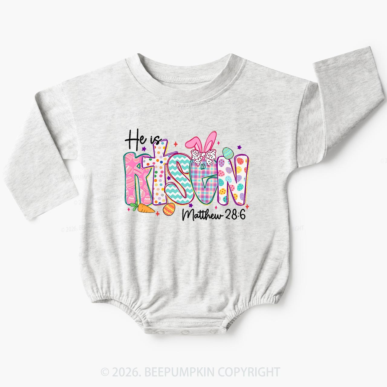 He Is Risen Christian Easter Baby Bubble Romper