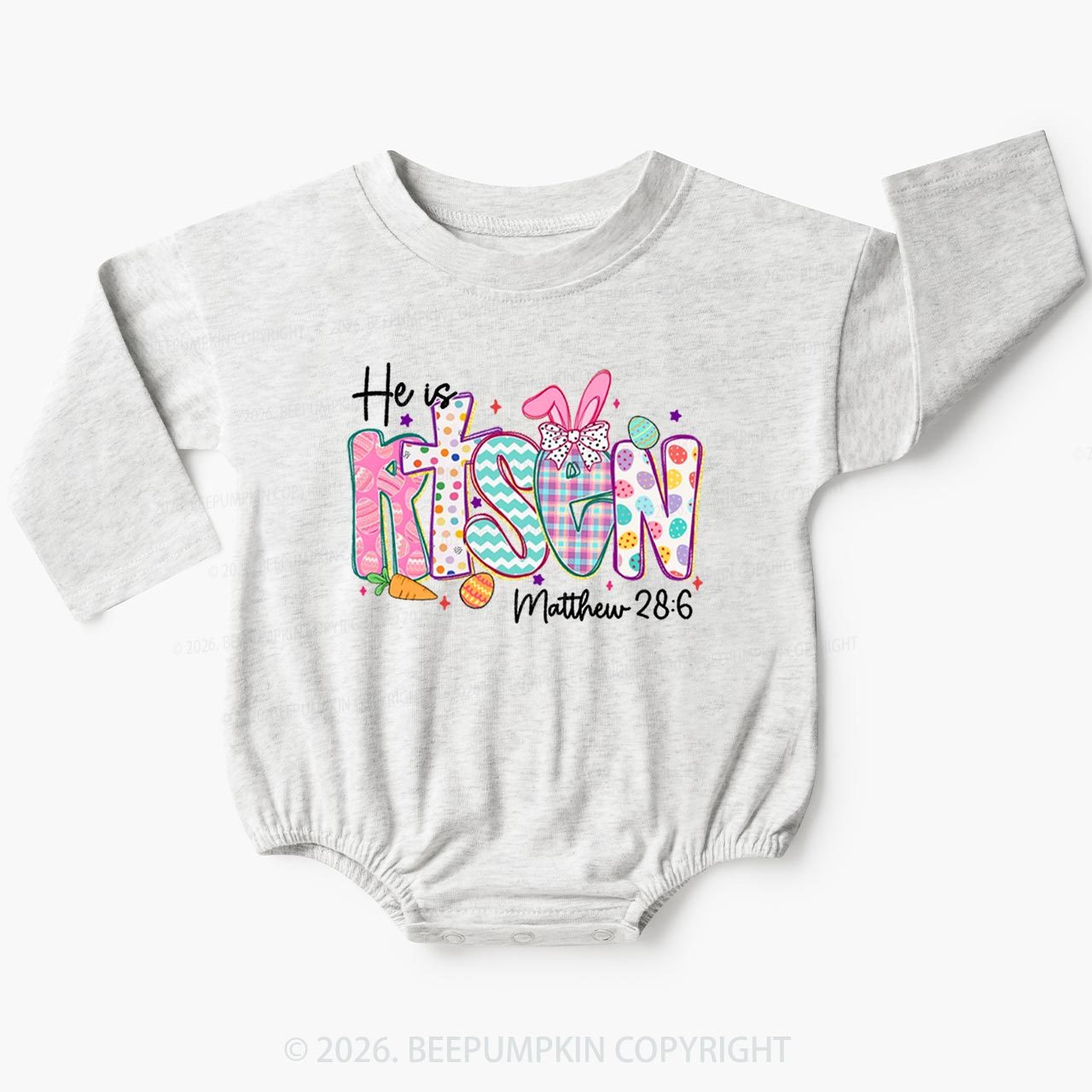 He Is Risen Christian Easter Baby Bubble Romper