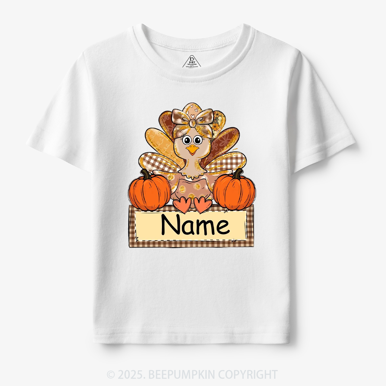 Personalized Fall Turkey Name Thanksgiving Toddler&Kid's Tees Beepumpkin