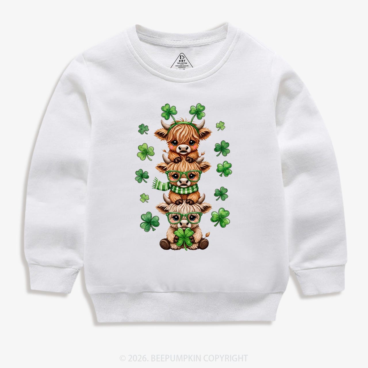 Highland Cow St. Patrick's Day Kid's Sweatshirt