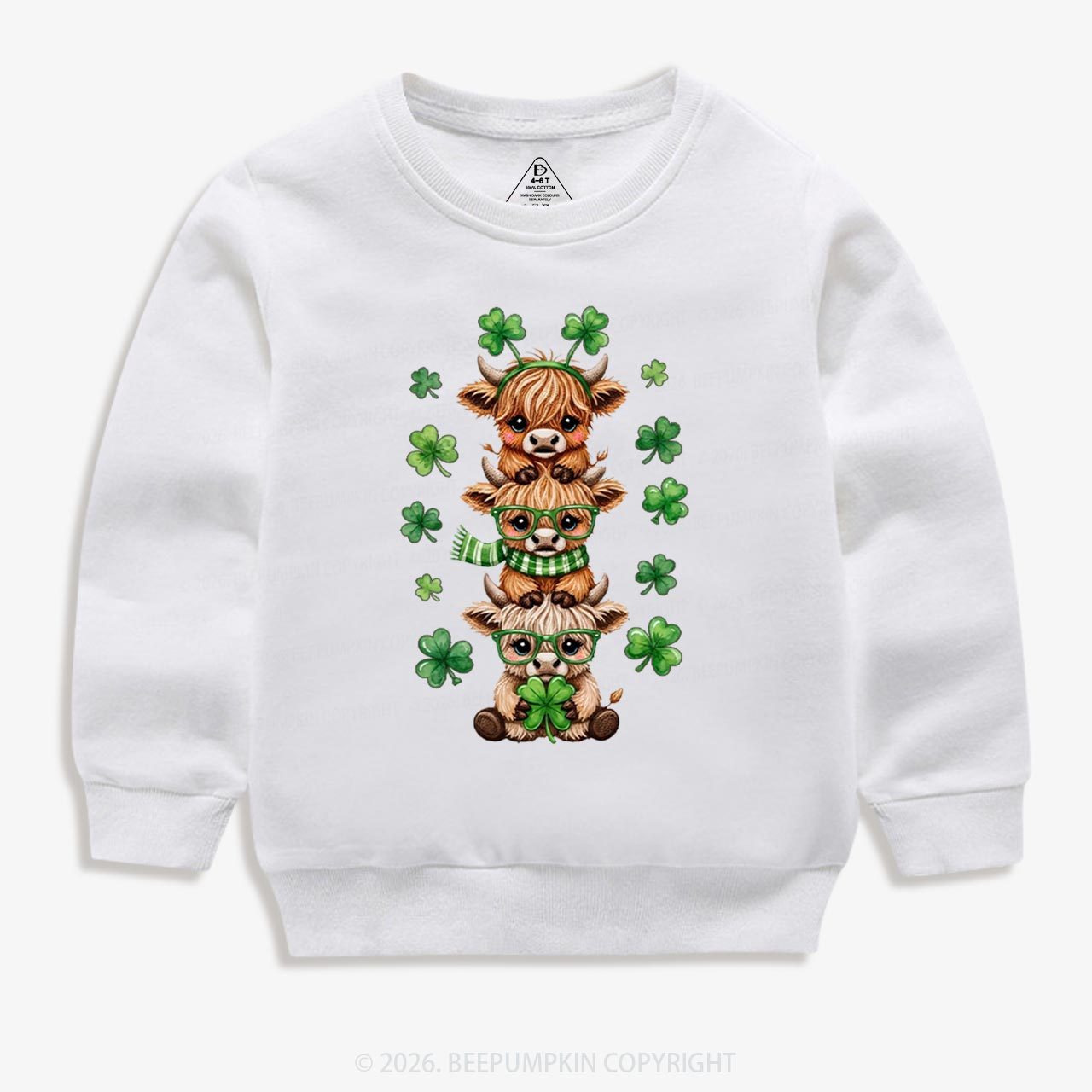 Highland Cow St. Patrick's Day Kid's Sweatshirt