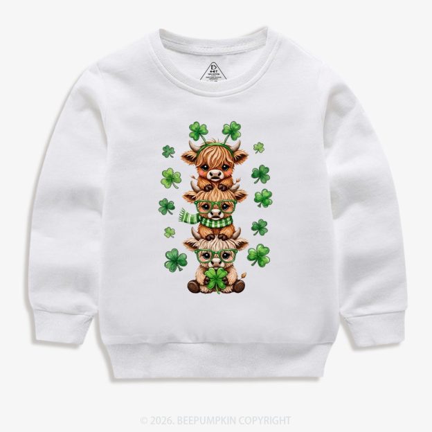 Highland Cow St. Patrick's Day Kid's Sweatshirt