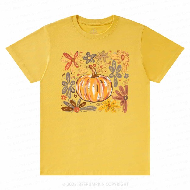 Glitter Boho Fall Floral Pumpkin T-Shirts Beepumpkin 