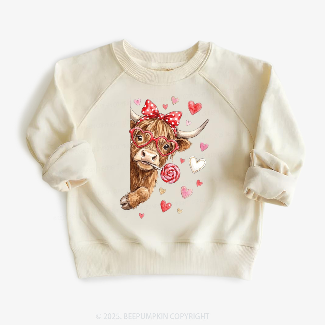 Valentine Highland Cow Kid's Sweatshirt
