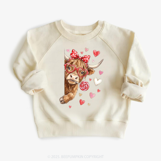 Valentine Highland Cow Kid's Sweatshirt
