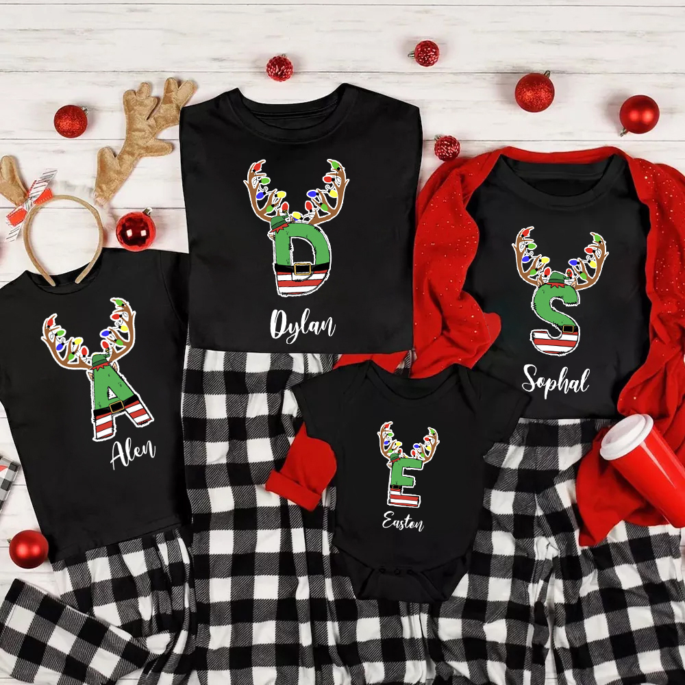 Christmas Elf Doodle Name Family Matching Shirt
