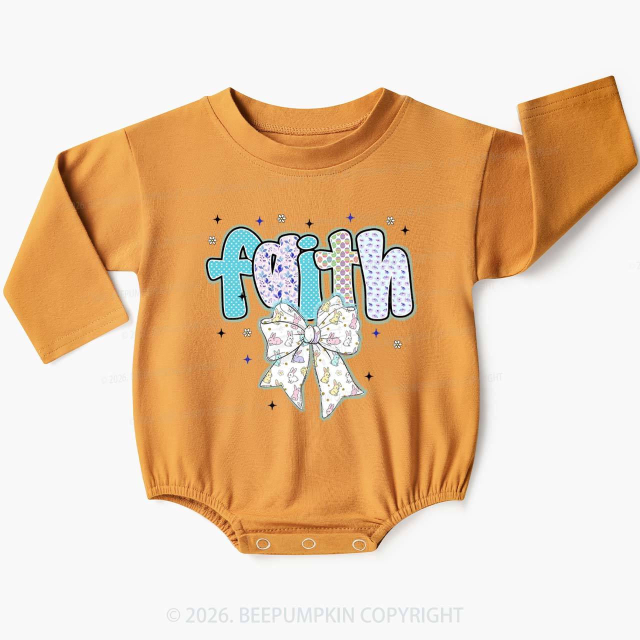 Blooming Faith Bunny Bow Baby Bubble Romper