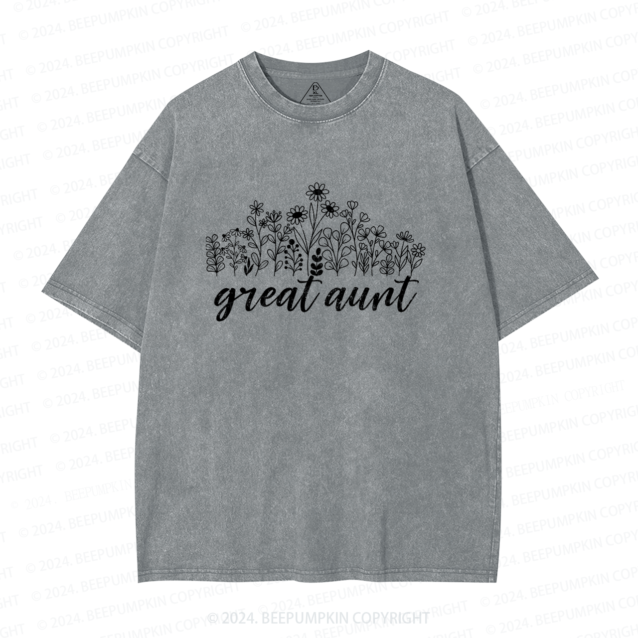Great Aunt Flower Aunt Washed T-Shirts 