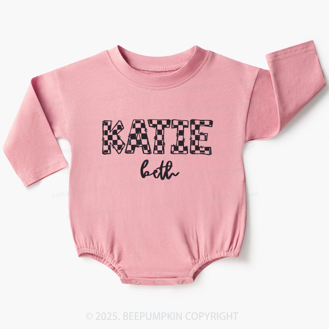 Personalized Checkered Name Baby Bubble Romper Beepumpkin