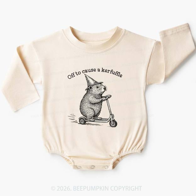 Off To Cause A Kerfuffle Groundhog Scooter Baby Bubble Romper