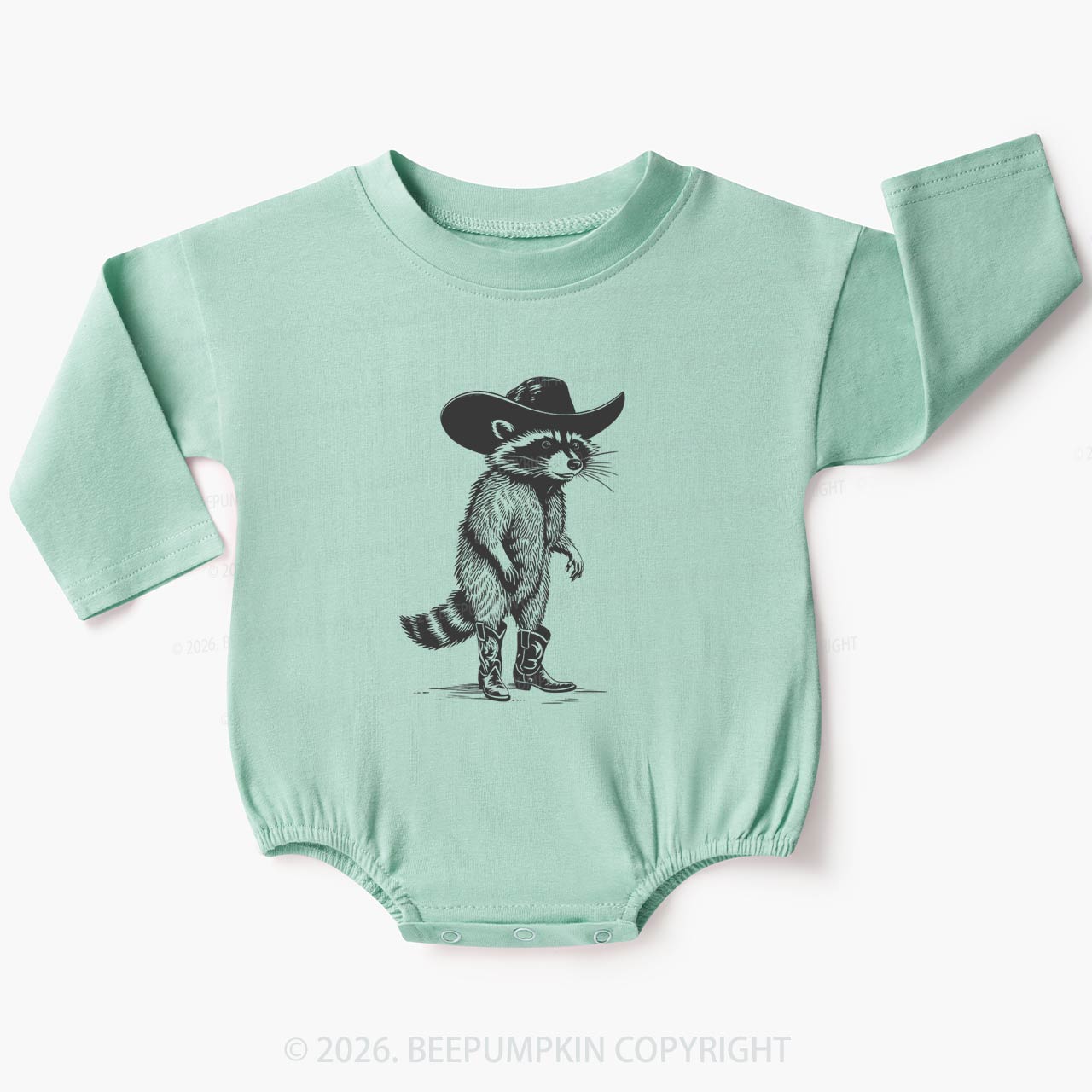 Funny Western Raccoon Cowboy Baby Bubble Romper