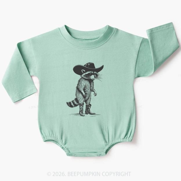 Funny Western Raccoon Cowboy Baby Bubble Romper