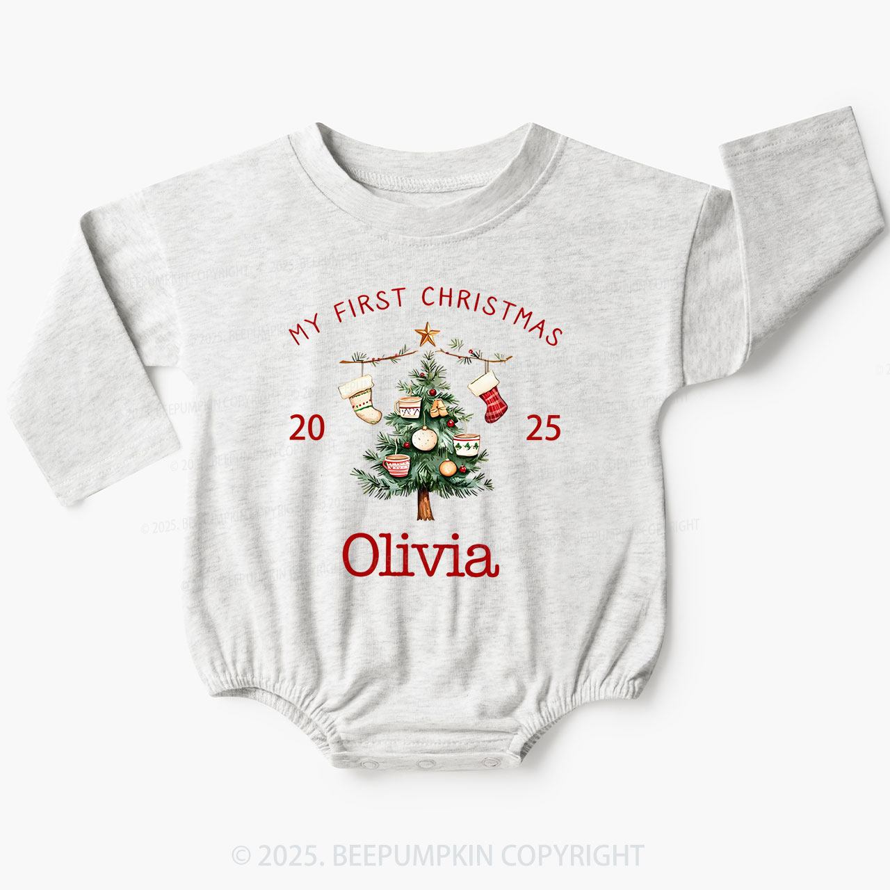 Personalized My 1st Christmas Baby Bubble Romper Beepumpkin
