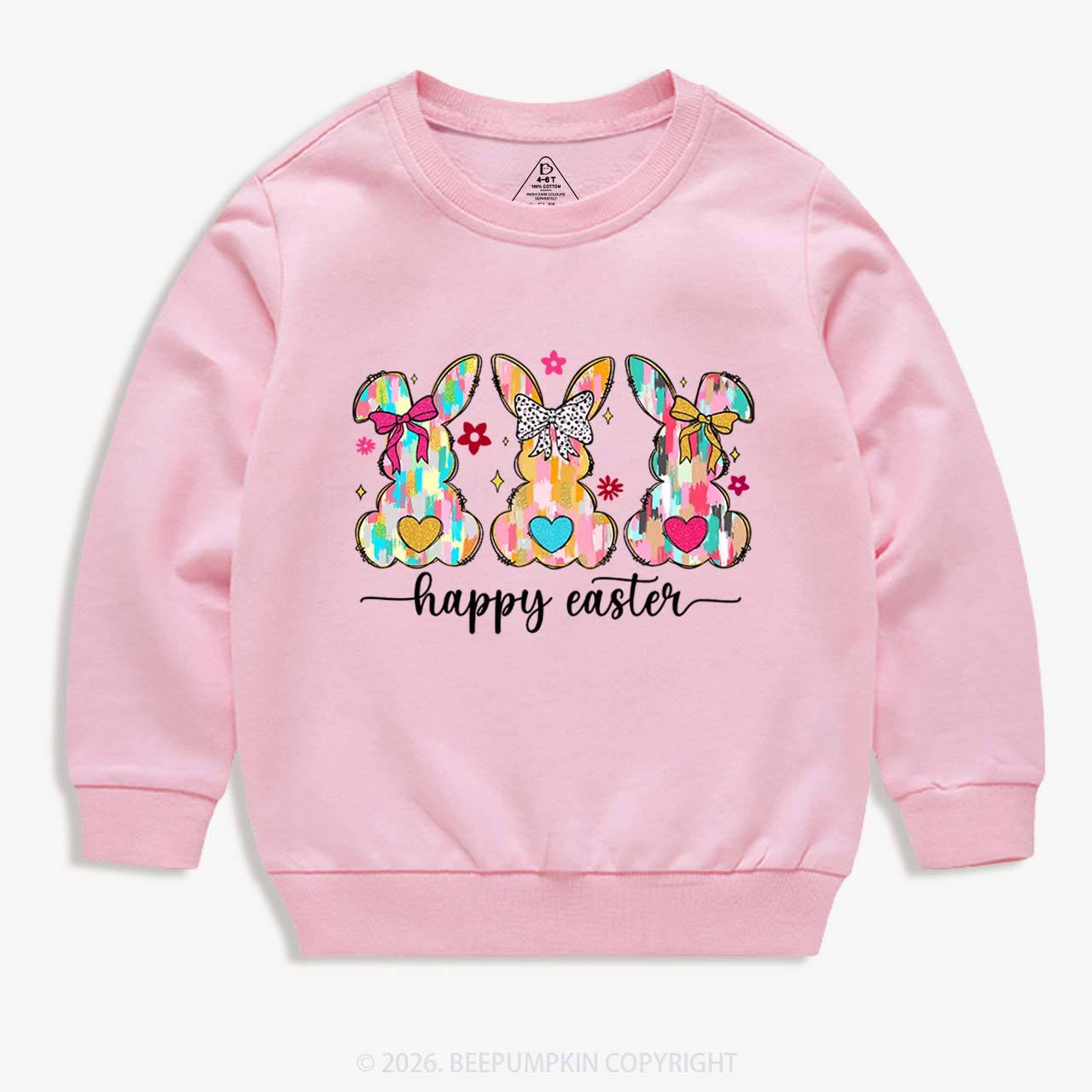 Pastel Brush Happy Bunnies Kid's Sweatshirt
