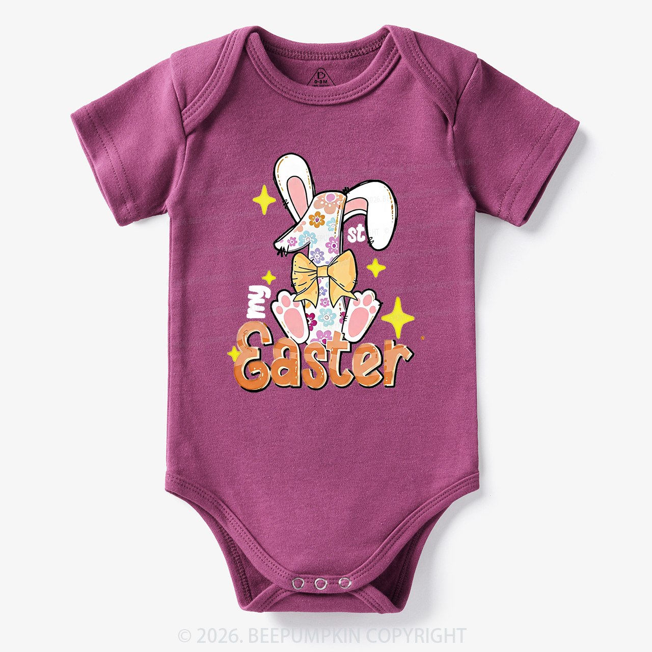 Yellow Bow Floral Bunny 1st Easter Baby Bodysuit