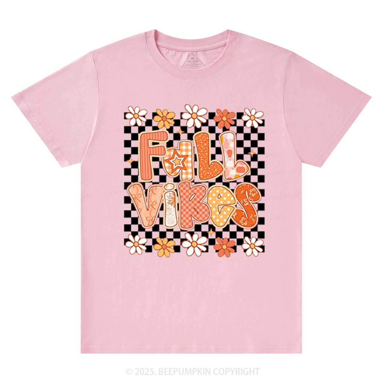 Floral Fall Checkered T-Shirts Beepumpkin