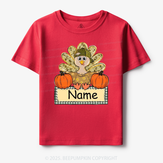 Personalized Fall Turkey Name Thanksgiving Toddler&Kid's Tees Beepumpkin