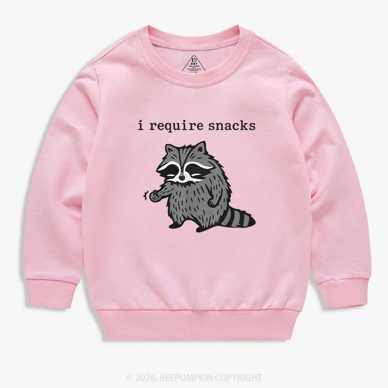 I Require Snacks Raccoon Kid's Sweatshirt
