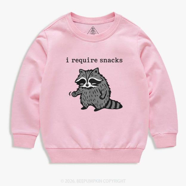 I Require Snacks Raccoon Kid's Sweatshirt