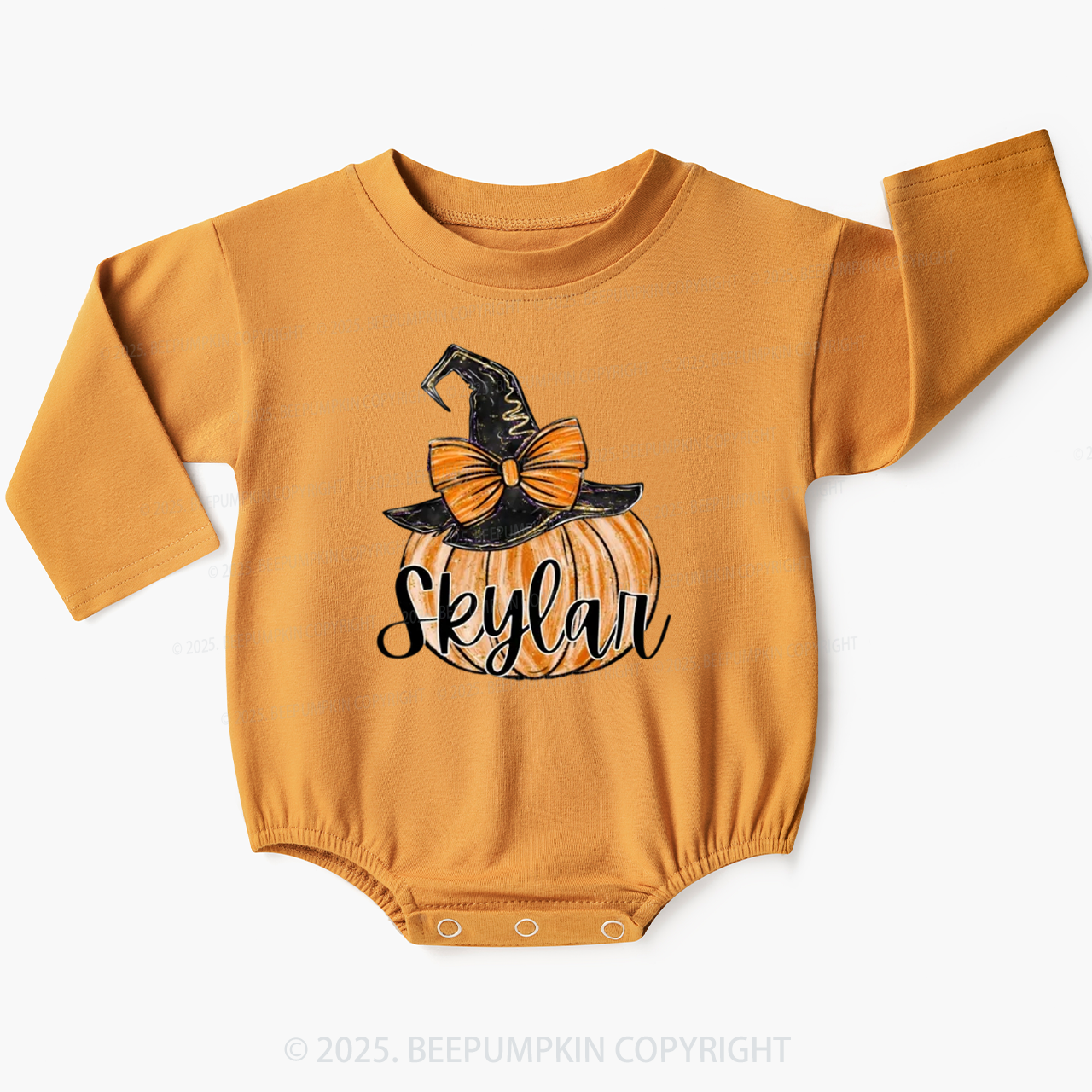 Personalized Pumpkin Witch Hat Baby Bubble Romper Beepumpkin
