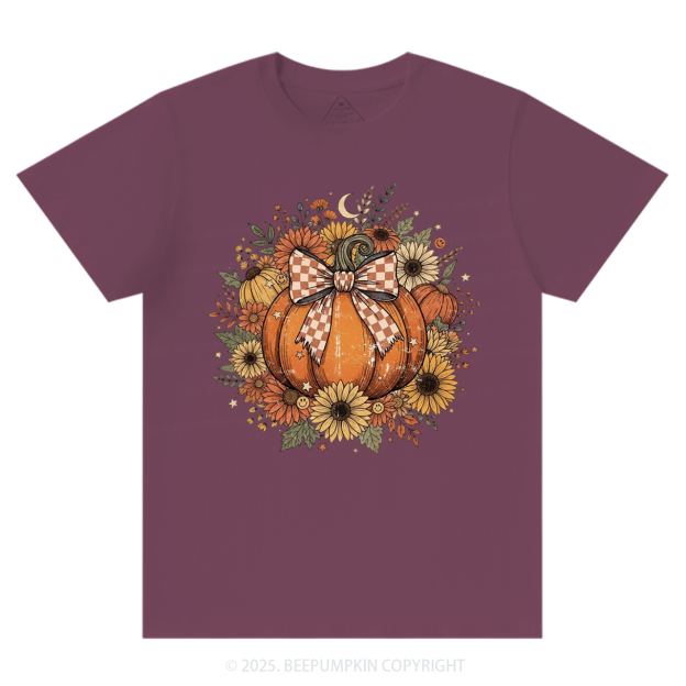 Fall Coquette Boho Floral Pumpkin Bow T-Shirts Beepumpkin