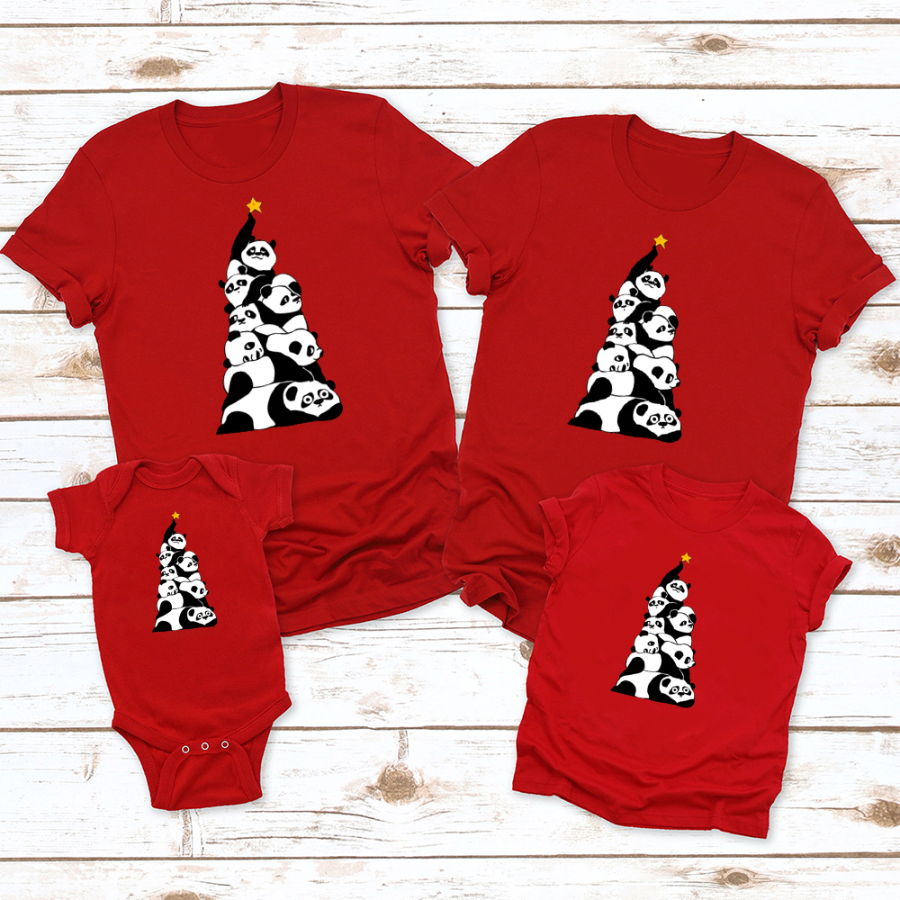 Christmas Tree Pandas Family Matching T-Shirt