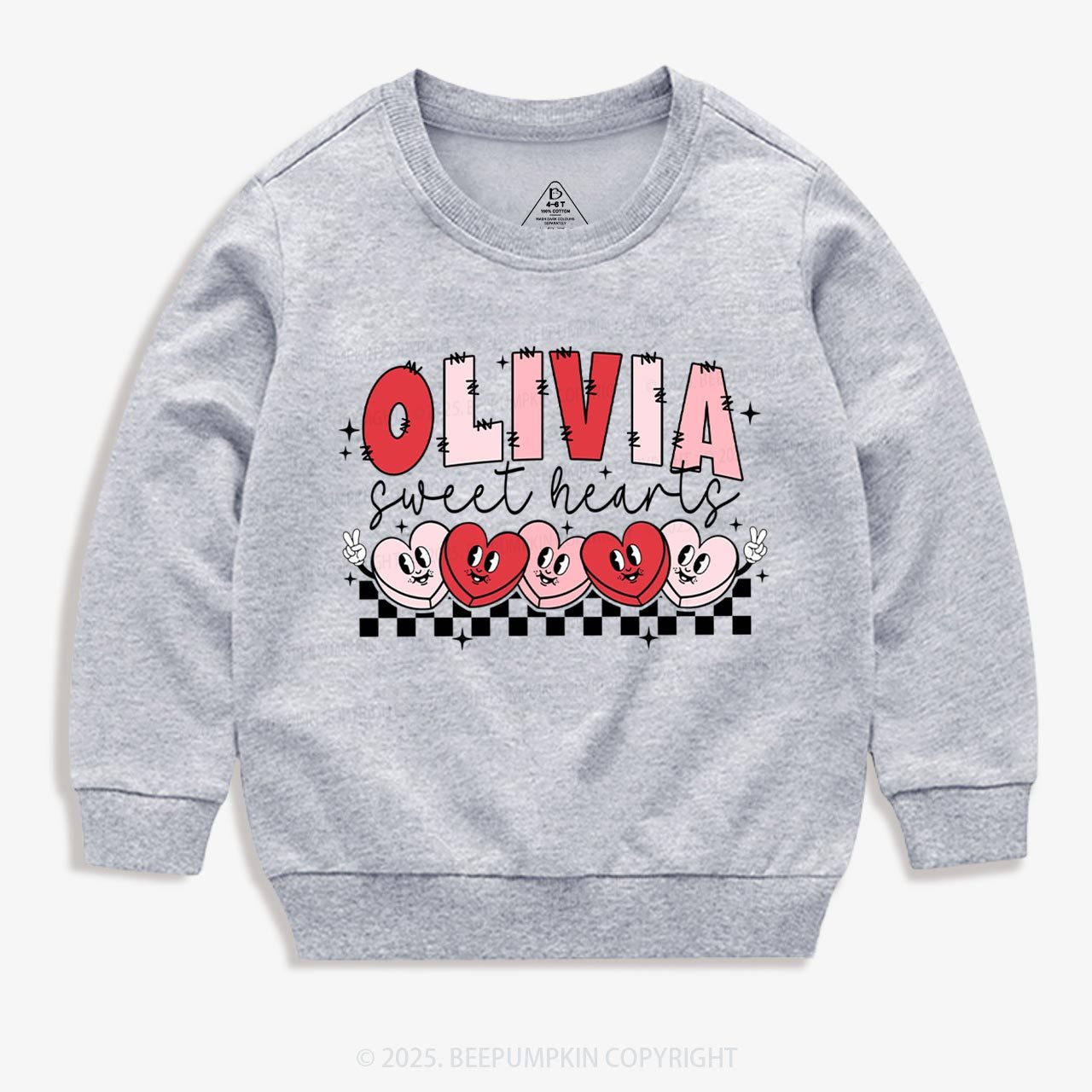 Personalized Pink Heart Smile Kid's Sweatshirt