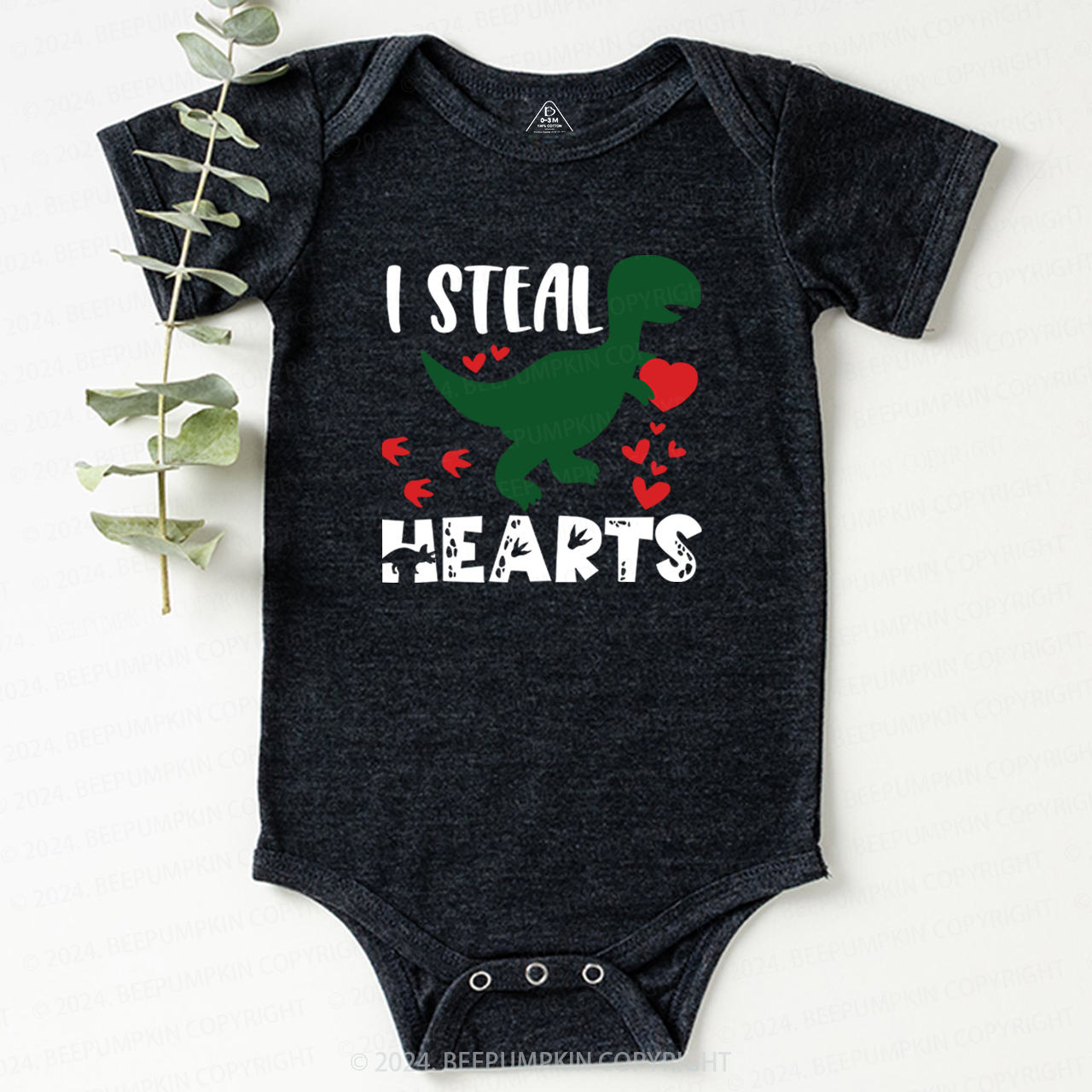 I Steal Hearts Dinosaur Valentine Bodysuit For Baby