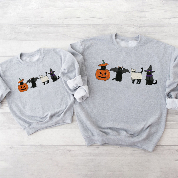 Spooky Season Ghost Cat Halloween Sweatshirt  For Family