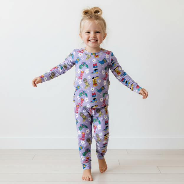 Floral Princess Cowboy Boots with Daisy Two-Piece Pajama Set For Kids