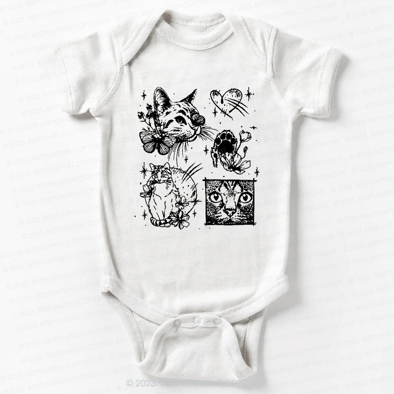 Cats Outlined Retro Bodysuit For Baby