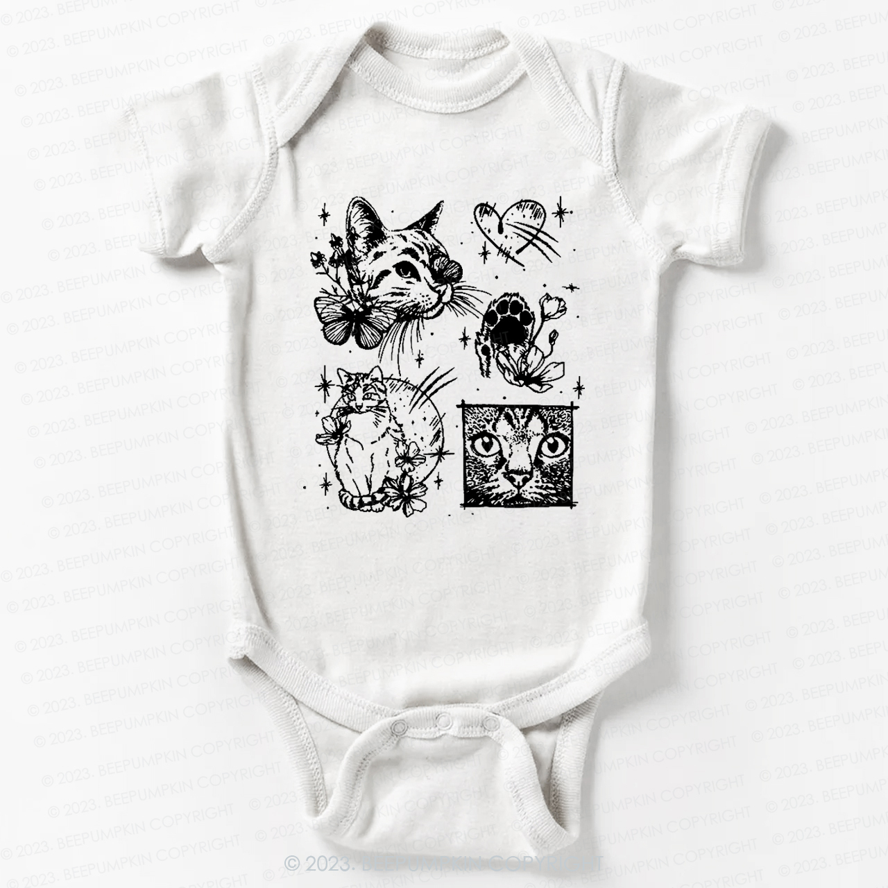 Cats Outlined Retro Bodysuit For Baby