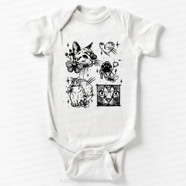 Cats Outlined Retro Bodysuit For Baby