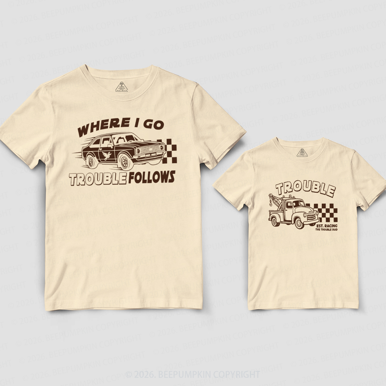 Where I Go Trouble Follows Racing Dad&Me Matching Shirts