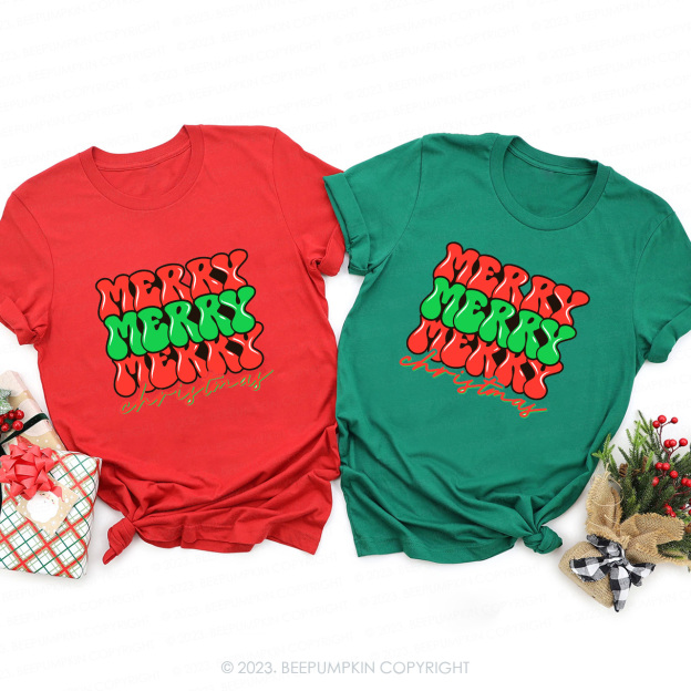 Merry Christmas Happy Christmas Matching Tees For Family Beepumpkin