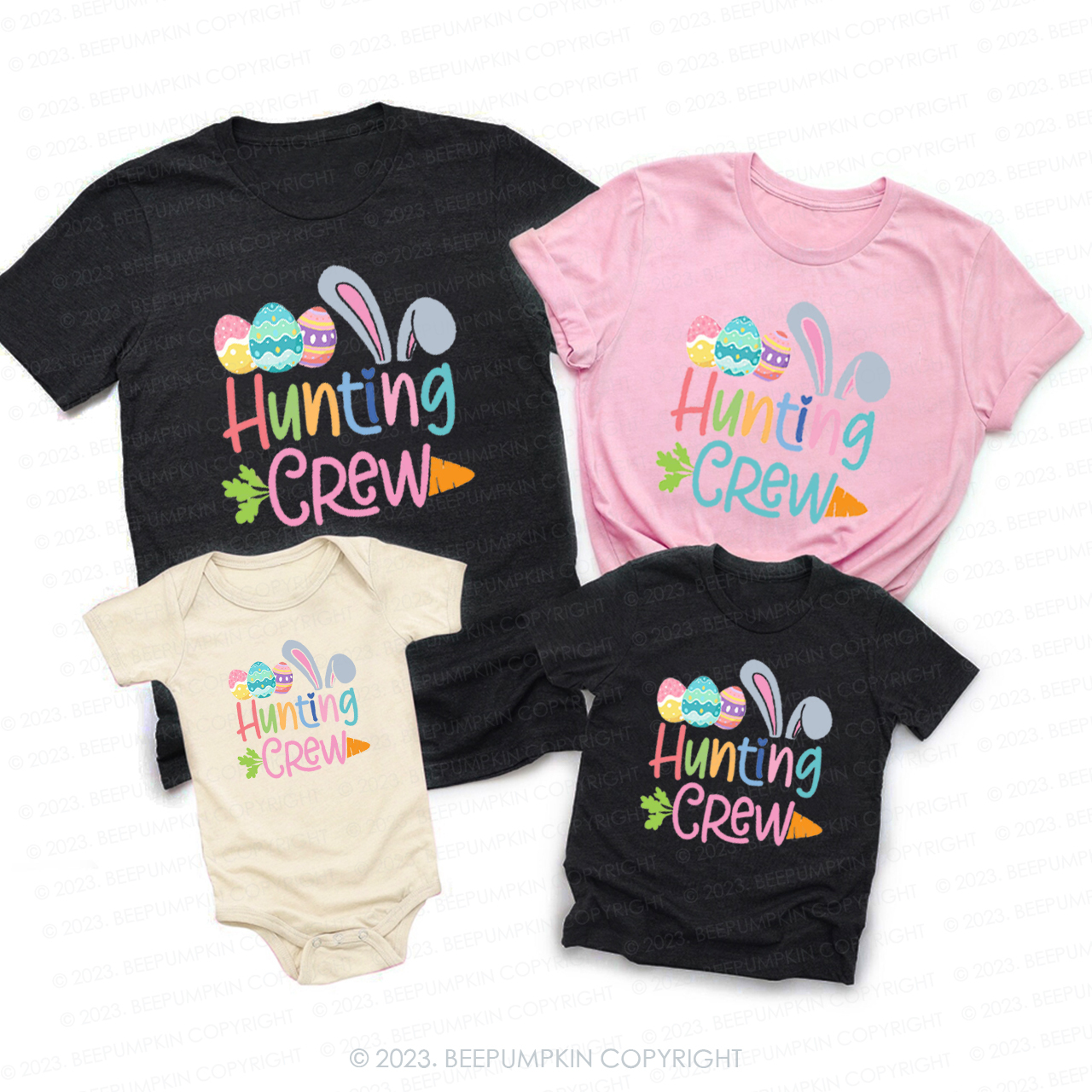 Hunting Crew Bunny Eggs Matching Group Easter Shirts