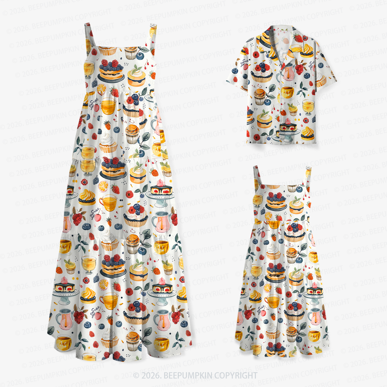 Breakfast Delight Ensemble Mom&Kids Summer Matching All-Over Print Outfits