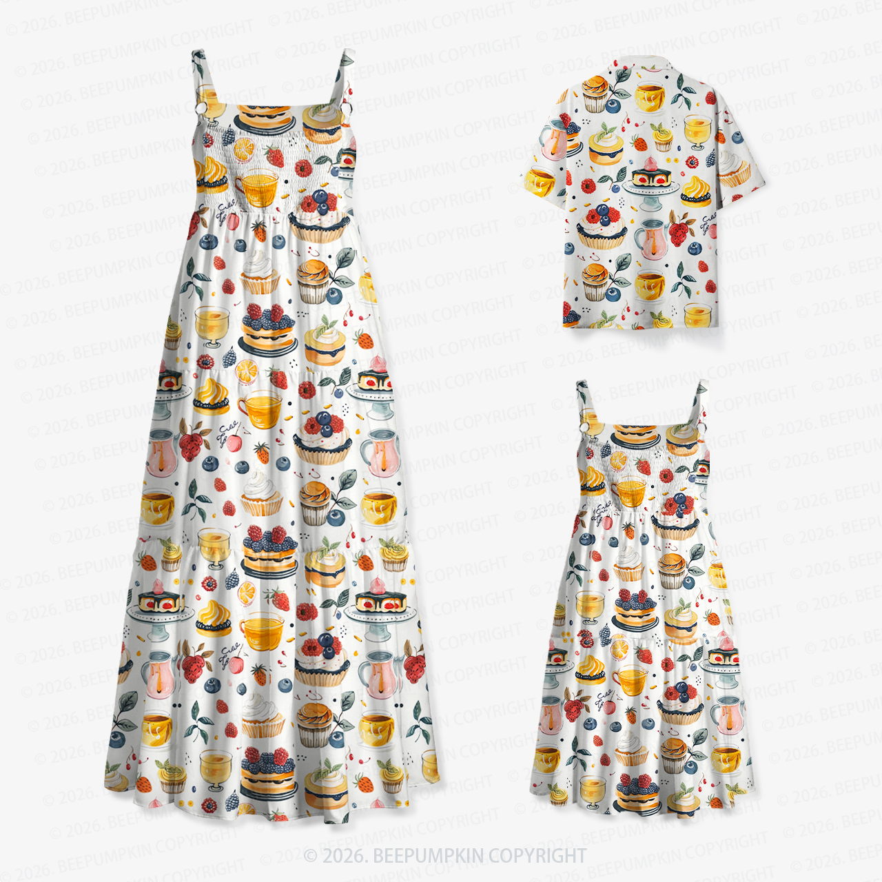 Breakfast Delight Ensemble Mom&Kids Summer Matching All-Over Print Outfits