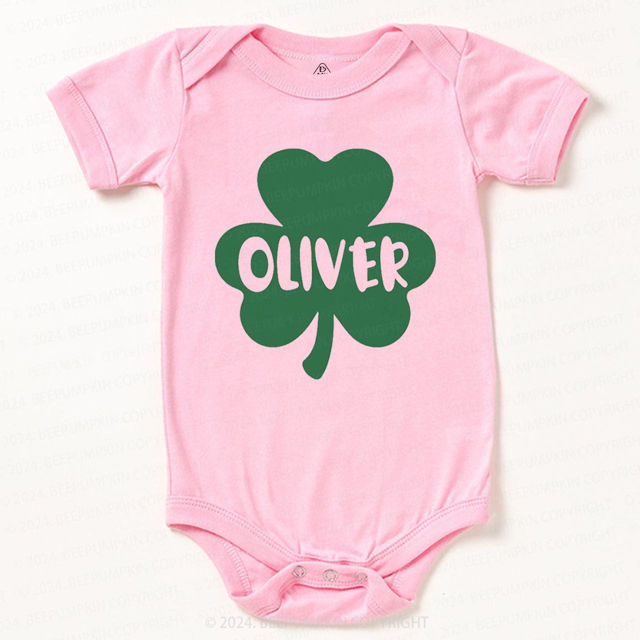 Personalized Shamrock With Name St.Patricks Day Baby Bodysuit Beepumpkin