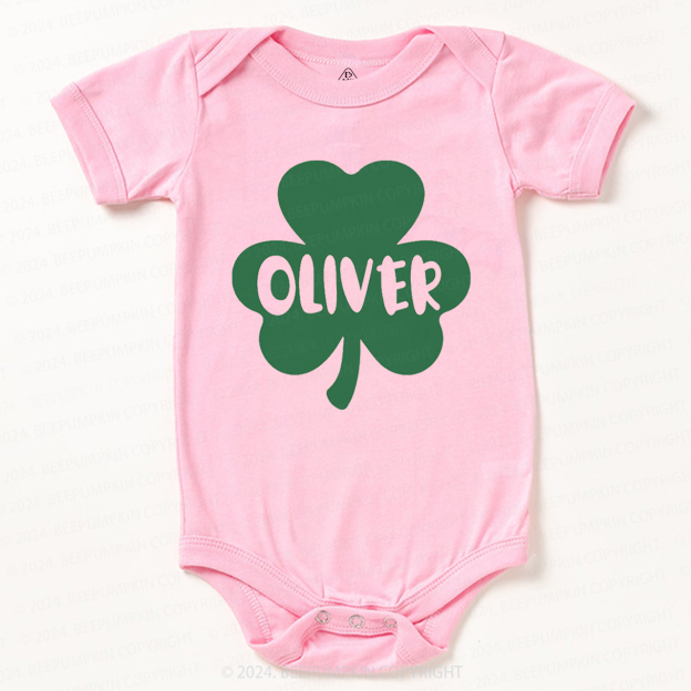 Personalized Shamrock With Name St.Patricks Day Baby Bodysuit Beepumpkin