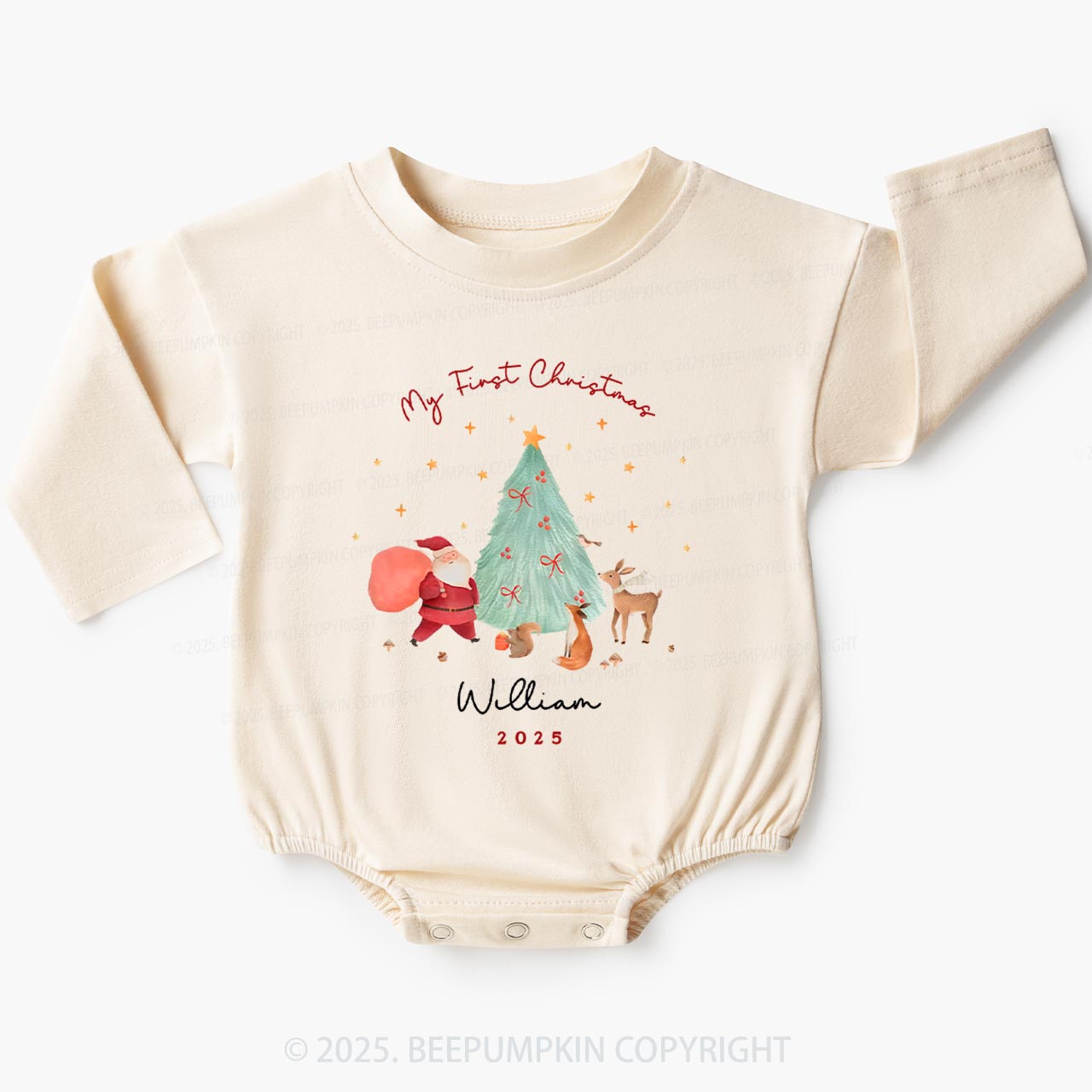 Personalized Baby's 1st Christmas Baby Bubble Romper Beepumpkin