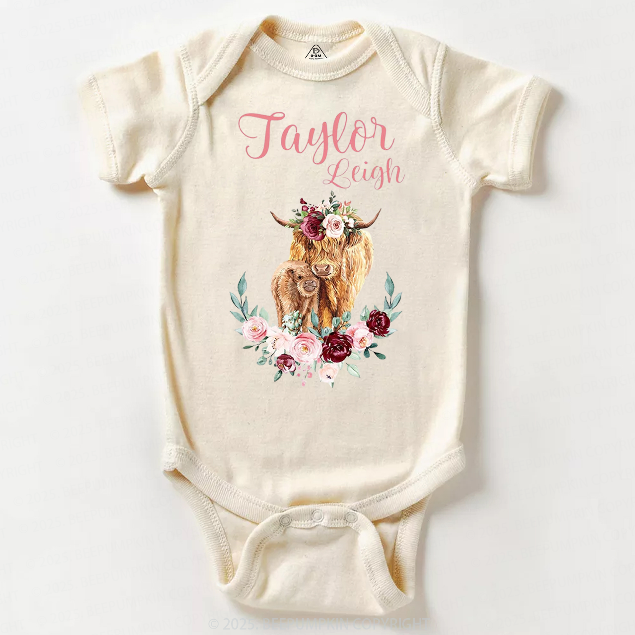 Personalized Name Highland Cow Baby Bodysuit Beepumpkin