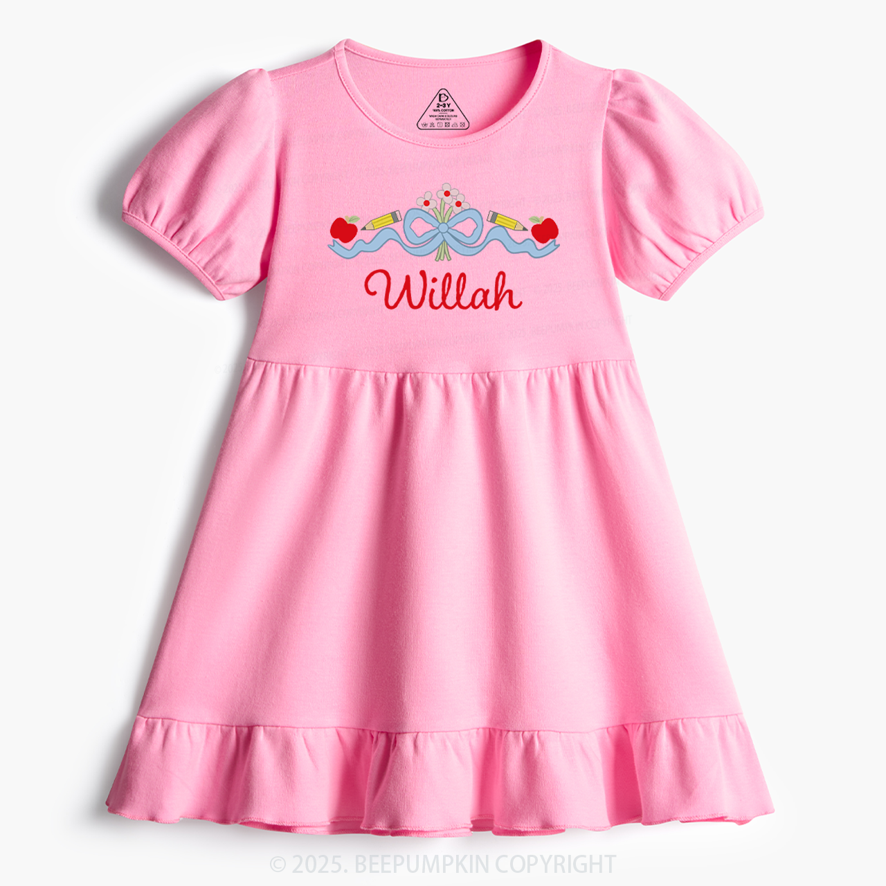 Personalized Bow With Florals Name Toddler&Kid's Ruffle Dress Beepumpkin 