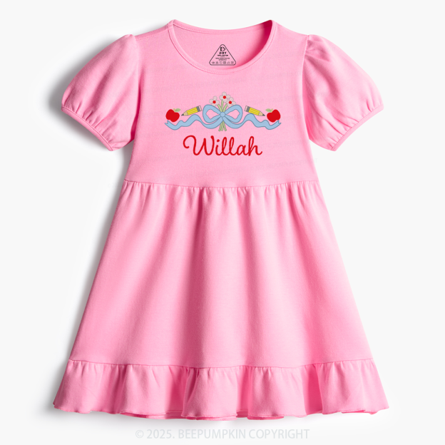 Personalized Bow With Florals Name Toddler&Kid's Ruffle Dress Beepumpkin 