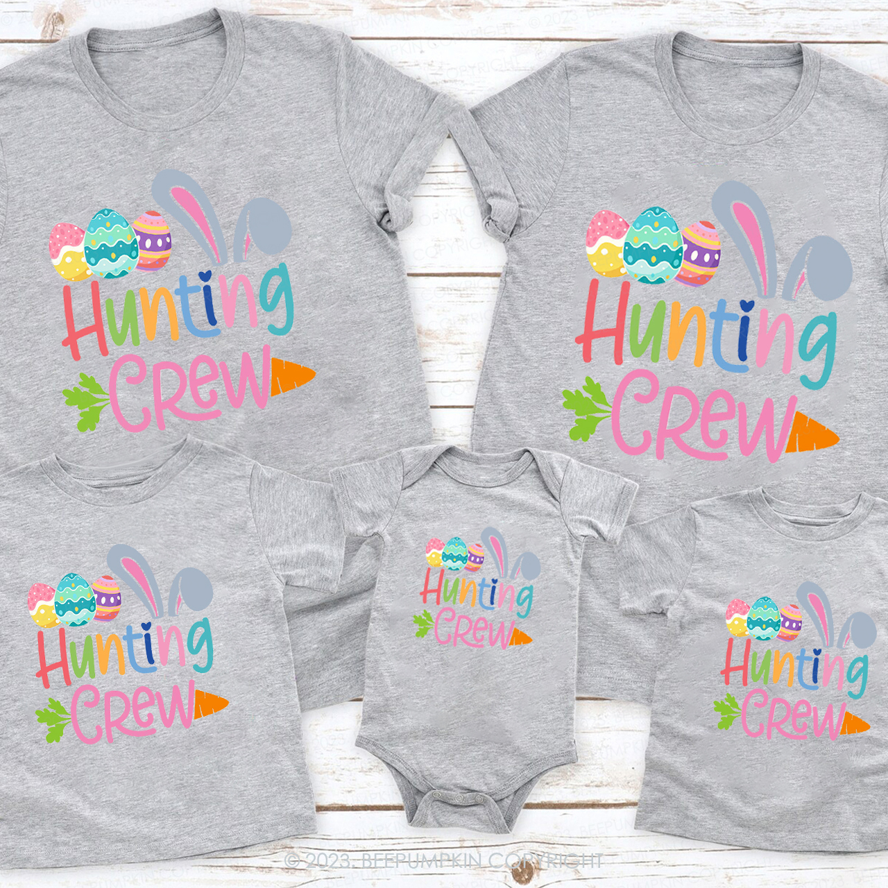 Hunting Crew Bunny Eggs Matching Group Easter Shirts