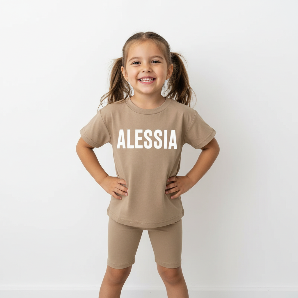 Personalized Toddler Girls Biker Shorts&Tee