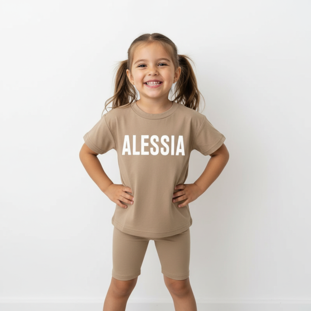 Personalized Toddler Girls Biker Shorts&Tee