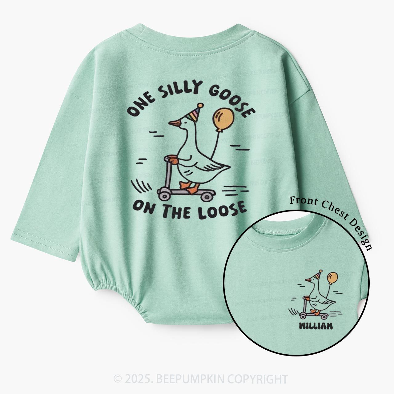 Personalized One Silly Goose On The Lose Baby Bubble Romper Beepumpkin