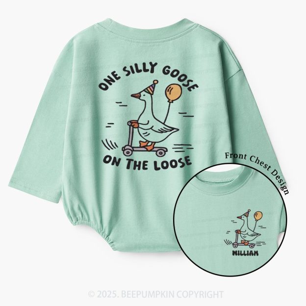 Personalized One Silly Goose On The Lose Baby Bubble Romper Beepumpkin